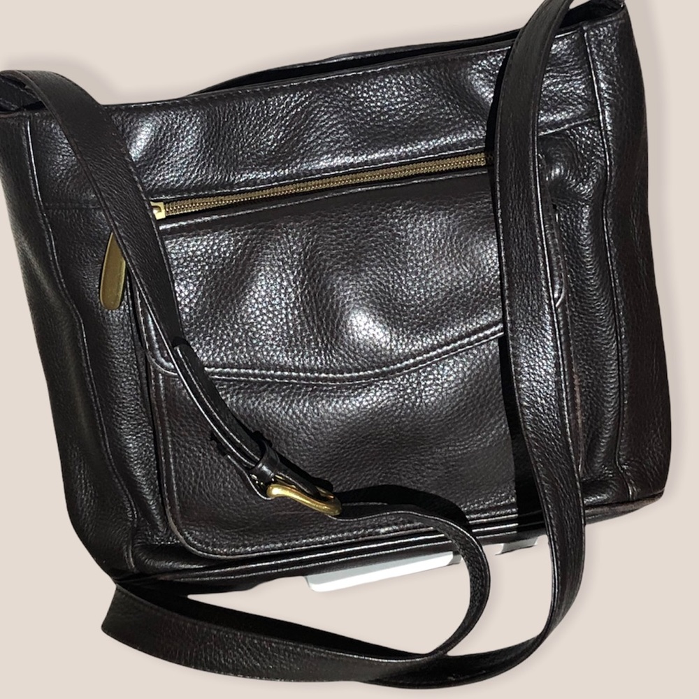 Brown pebble grain leather crossbody bag